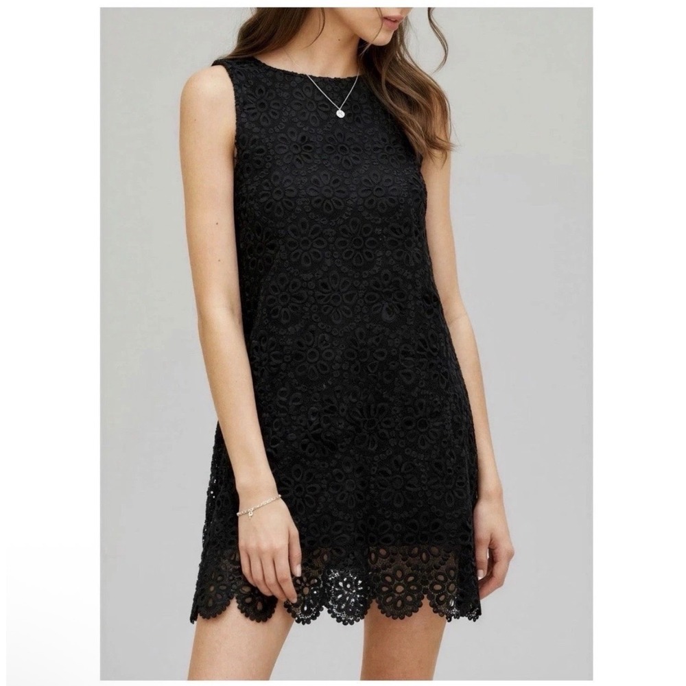Hill House Charlie Black Crochet Lace Scallop Dress Shift Mini Preppy Womens XL